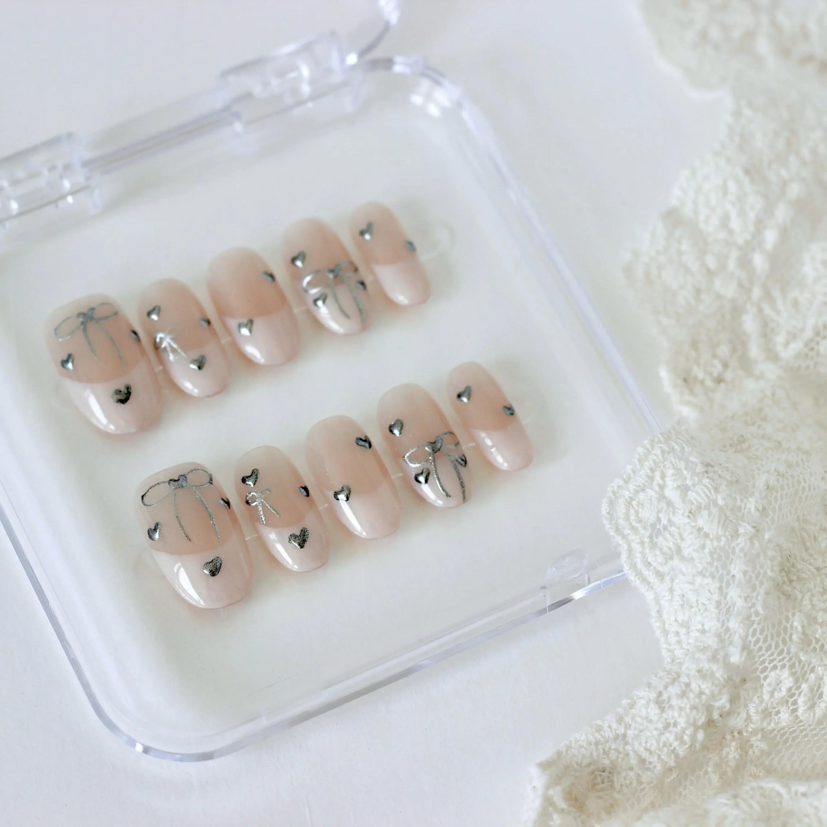 Francesas rosas Uñas postizas press on clásicas francesas.