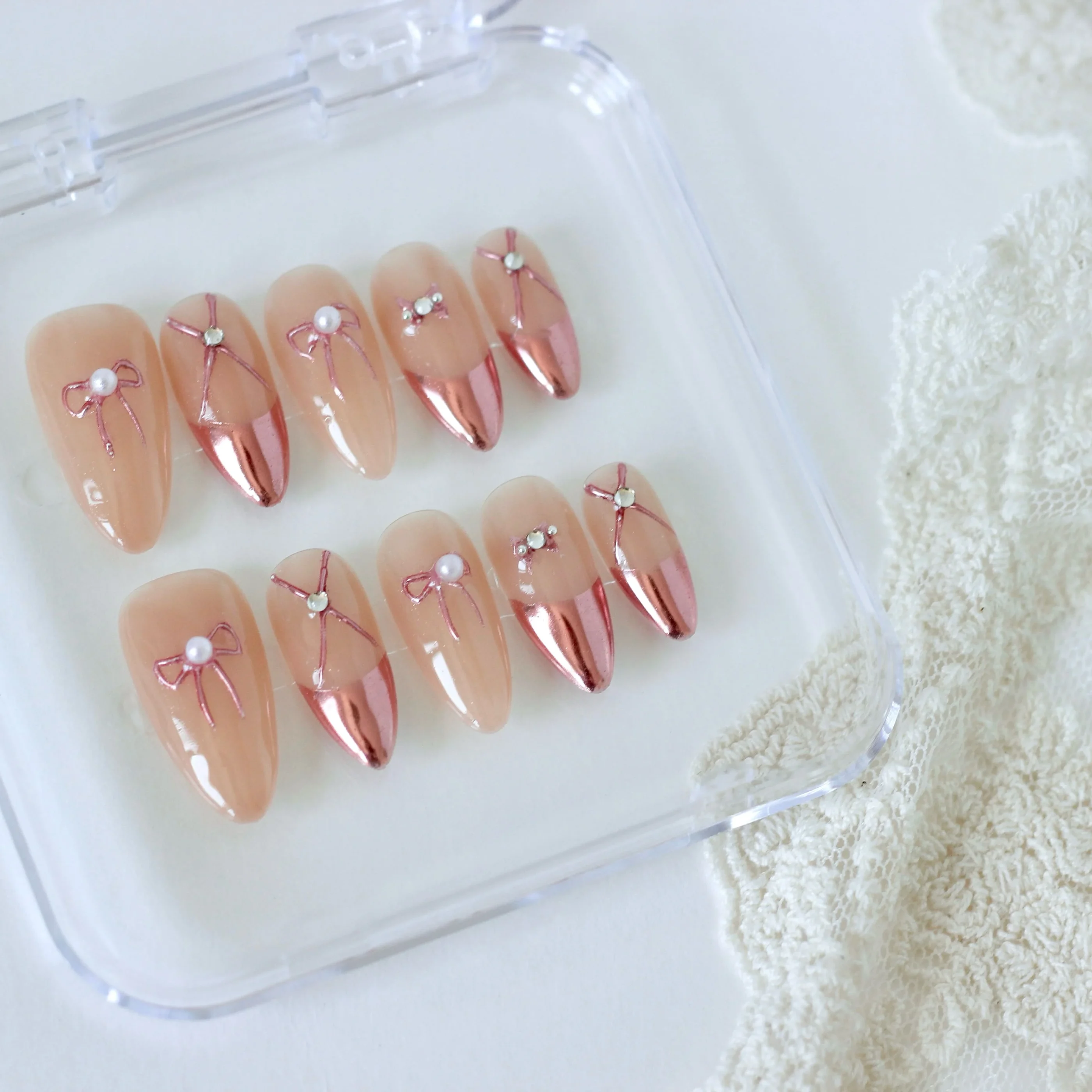 Francesas metálicas Uñas postizas press on para verano clásicas